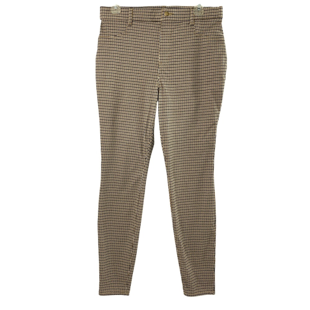 Womens Academia Pants Size L 12-14 Houndstooth Skinny High Rise Brown Stretch